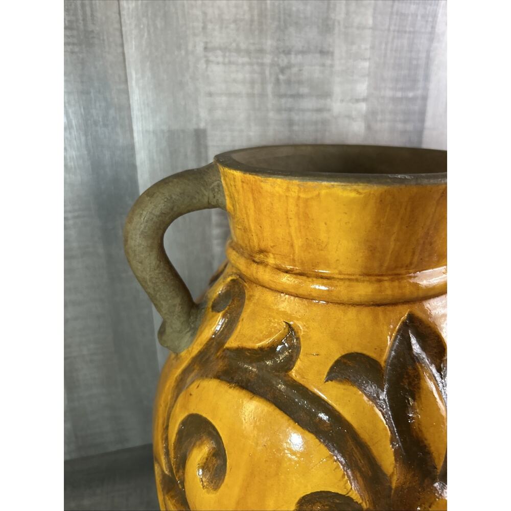 VTG Clay Pottery WATER BASIN Handmade Hand Painted sunburst Pottery Art Heavy - Picture 3 of 10
